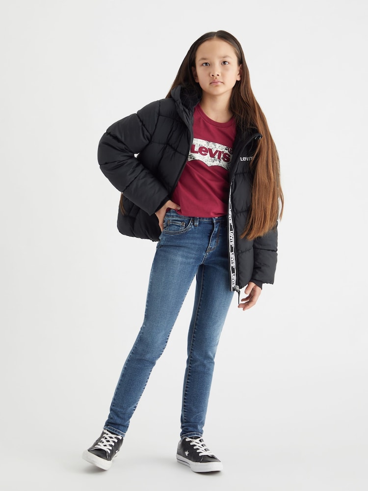 Levi's® Black Quilted Logo Hooded Puffer Coat - Image 1 of 8