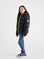 Levi's® Black Quilted Logo Hooded Puffer Coat - Image 3 of 8