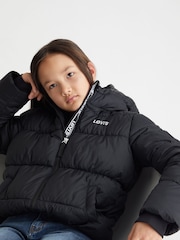 Levi's® Black Quilted Logo Hooded Puffer Coat - Image 4 of 8