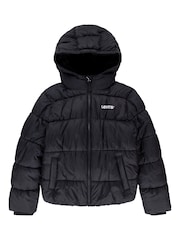 Levi's® Black Quilted Logo Hooded Puffer Coat - Image 5 of 8