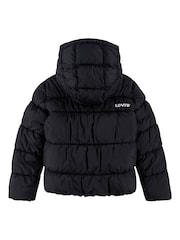 Levi's® Black Quilted Logo Hooded Puffer Coat - Image 6 of 8