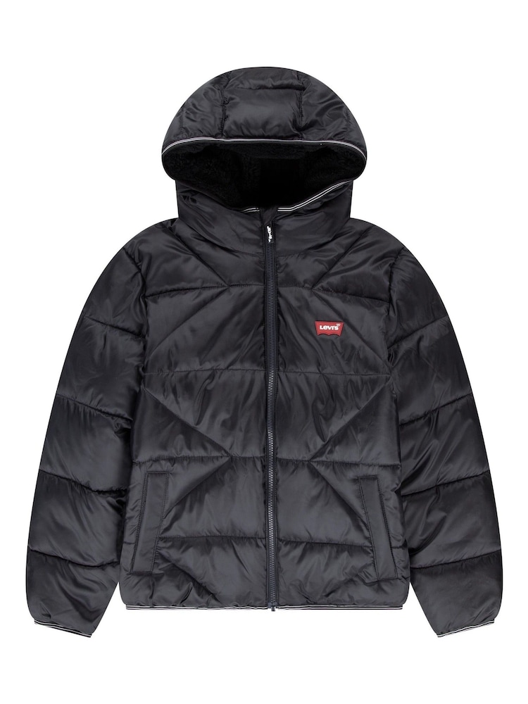 Levi's® Black Sherpa Lined Logo Puffer Coat - Image 1 of 2 Levi's® Black Sherpa Lined Logo Puffer Coat - Image 1 of 2