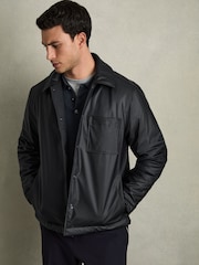 Reiss Navy Hyde Padded Technical Press-Stud Overshirt - Image 1 of 7