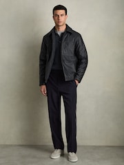Reiss Navy Hyde Padded Technical Press-Stud Overshirt - Image 3 of 7