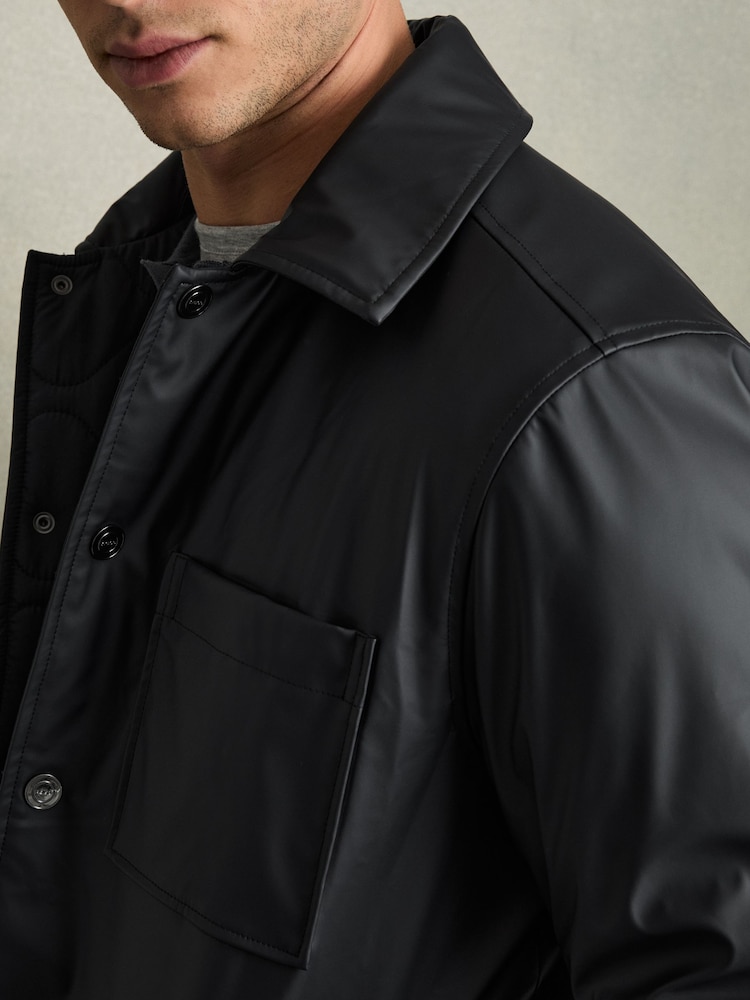 Reiss Navy Hyde Padded Technical Press-Stud Overshirt - Image 4 of 7