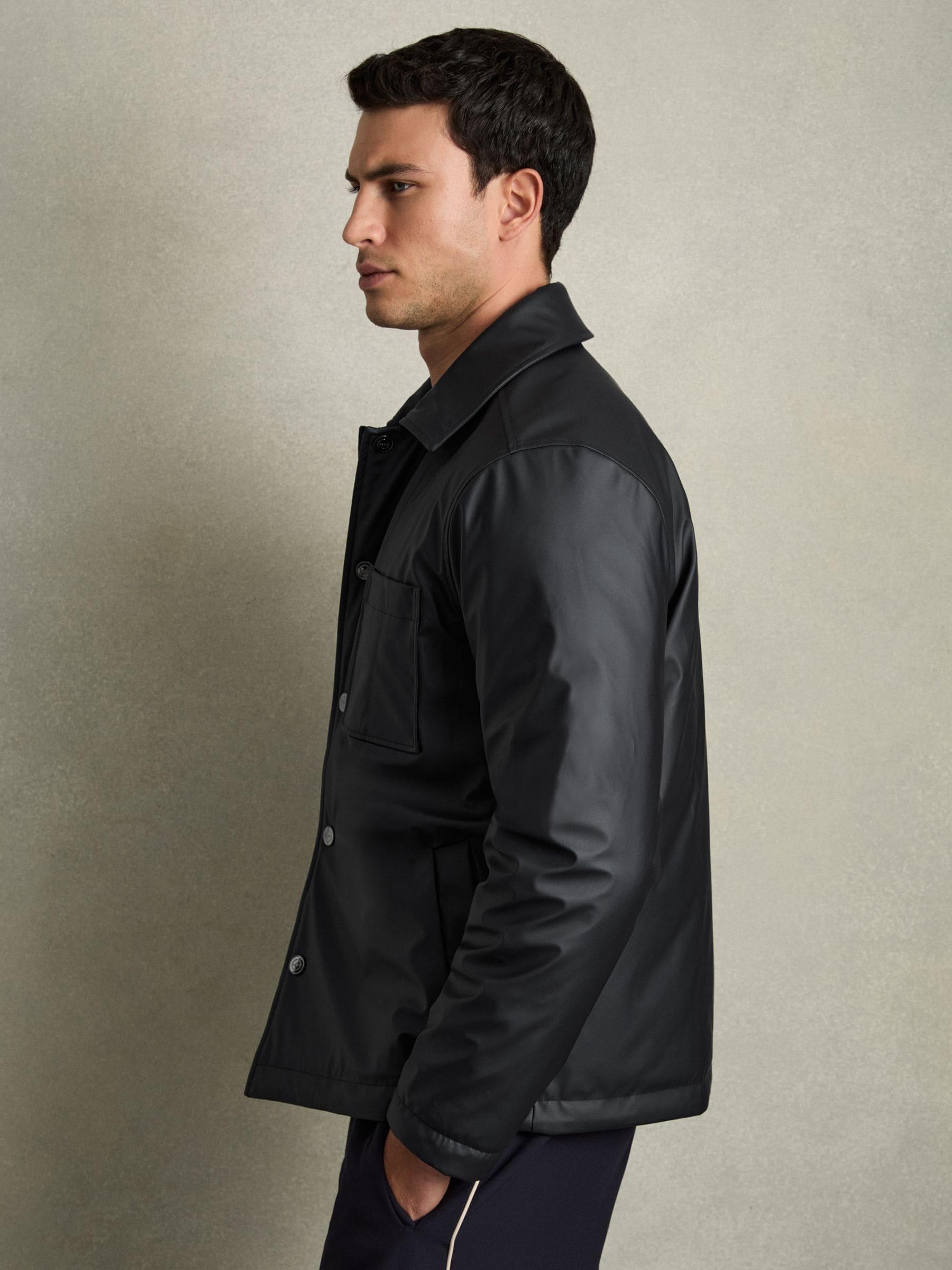 Buy Reiss Navy Hyde Padded Technical Press-Stud Overshirt from