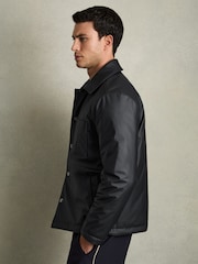 Reiss Navy Hyde Padded Technical Press-Stud Overshirt - Image 6 of 7