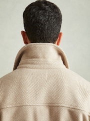 Reiss Oatmeal Compton Wool Blend Herringbone Twill Overshirt - Image 3 of 6