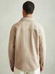 Reiss Oatmeal Compton Wool Blend Herringbone Twill Overshirt - Image 4 of 6