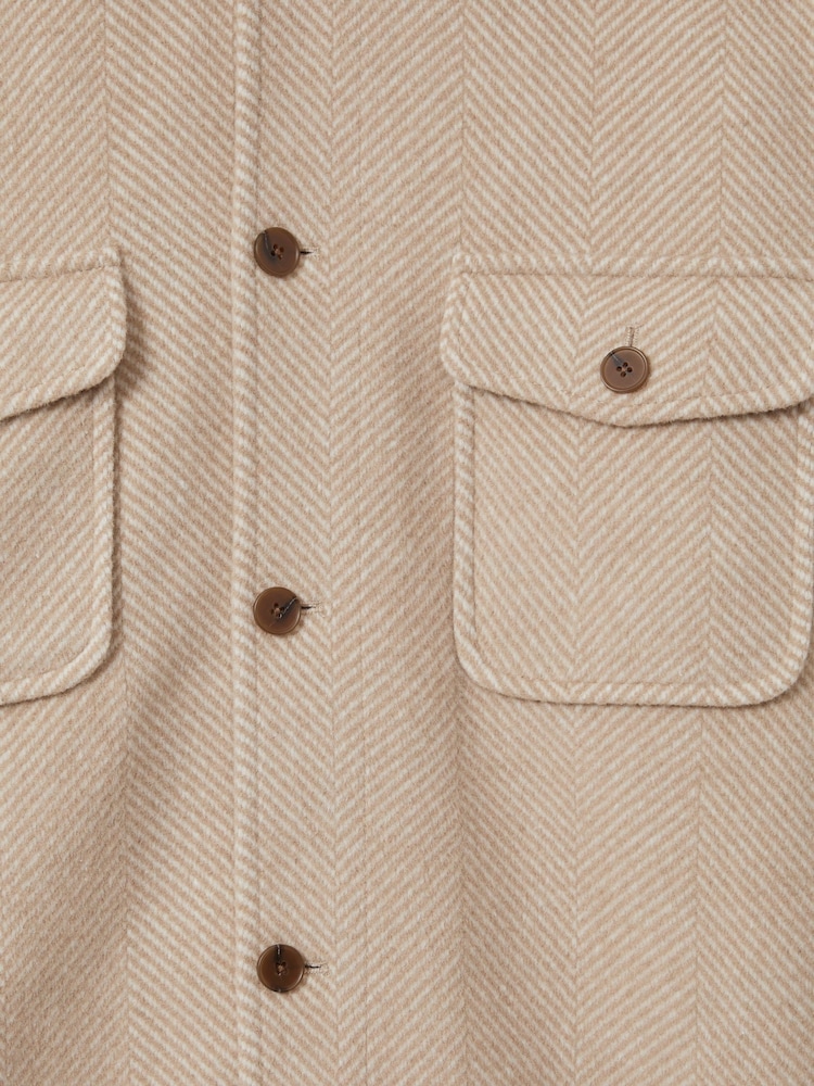 Reiss Oatmeal Compton Wool Blend Herringbone Twill Overshirt - Image 6 of 6