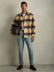 Reiss Amber Orange Kinkade Brushed Wool-Blend Check Overshirt - Image 1 of 6