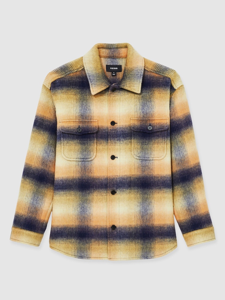 Reiss Amber Orange Kinkade Brushed Wool-Blend Check Overshirt - Image 2 of 6