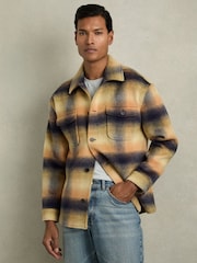 Reiss Amber Orange Kinkade Brushed Wool-Blend Check Overshirt - Image 3 of 6