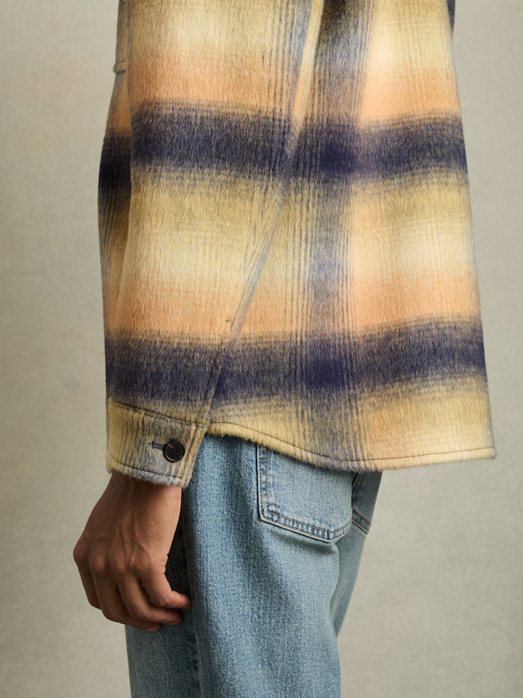 Reiss Amber Orange Kinkade Brushed Wool-Blend Check Overshirt - Image 4 of 6