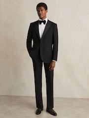 Reiss Black Oe Poker Wool-Blend Slim-Fit Tuxedo Trousers - Image 1 of 7