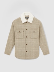 Reiss Oatmeal Nix Wool-Blend Borg-Collar Check Overshirt - Image 2 of 7