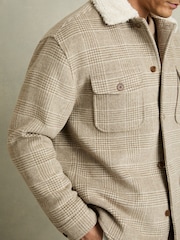 Reiss Oatmeal Nix Wool-Blend Borg-Collar Check Overshirt - Image 4 of 7