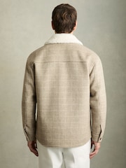 Reiss Oatmeal Nix Wool-Blend Borg-Collar Check Overshirt - Image 5 of 7