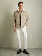 Reiss Oatmeal Nix Wool-Blend Borg-Collar Check Overshirt - Image 6 of 7