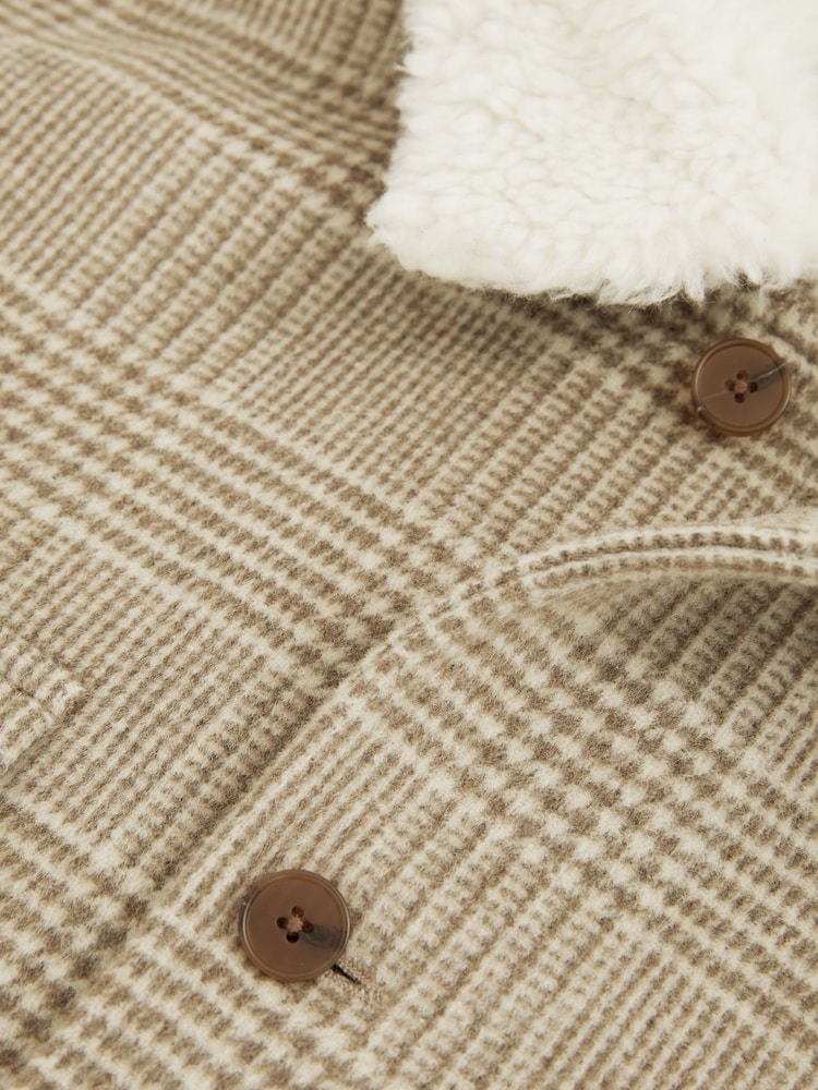 Reiss Oatmeal Nix Wool-Blend Borg-Collar Check Overshirt - Image 7 of 7