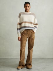 Reiss Ivory/Blue Willow Wool-Cashmere Fuzzy Striped Jumper - Image 1 of 4