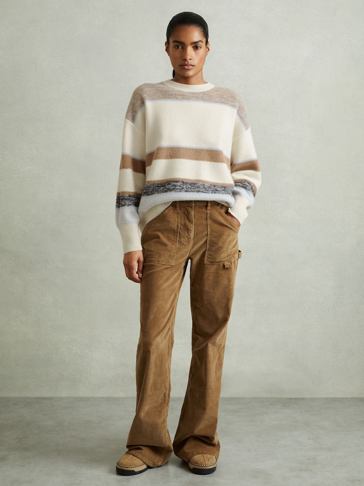 Reiss Ivory/Blue Willow Wool-Cashmere Fuzzy Striped Jumper - Image 1 of 4