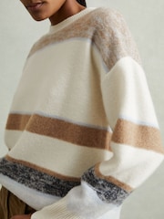 Reiss Ivory/Blue Willow Wool-Cashmere Fuzzy Striped Jumper - Image 2 of 4