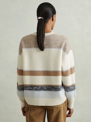 Reiss Ivory/Blue Willow Wool-Cashmere Fuzzy Striped Jumper - Image 3 of 4