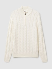 Reiss White Tamworth Cabled Zip-Neck Jumper with Cotton and Wool - Image 2 of 6