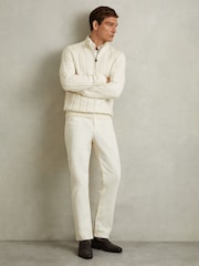 Reiss White Tamworth Cabled Zip-Neck Jumper with Cotton and Wool - Image 3 of 6