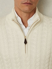 Reiss White Tamworth Cabled Zip-Neck Jumper with Cotton and Wool - Image 4 of 6