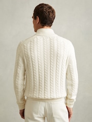 Reiss White Tamworth Cabled Zip-Neck Jumper with Cotton and Wool - Image 5 of 6