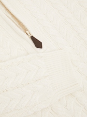 Reiss White Tamworth Cabled Zip-Neck Jumper with Cotton and Wool - Image 6 of 6