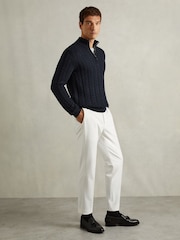 Reiss Navy Tamworth Cabled Zip-Neck Jumper with Cotton and Wool - Image 3 of 6