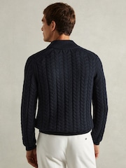 Reiss Navy Tamworth Cabled Zip-Neck Jumper with Cotton and Wool - Image 5 of 6