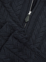 Reiss Navy Tamworth Cabled Zip-Neck Jumper with Cotton and Wool - Image 6 of 6