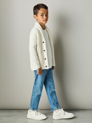 Reiss Off White Nimbus 13-14 yrs Ribbed Shawl Cardigan With Merino Wool - Image 2 of 4