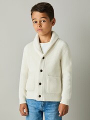 Reiss Off White Nimbus 13-14 yrs Ribbed Shawl Cardigan With Merino Wool - Image 3 of 4