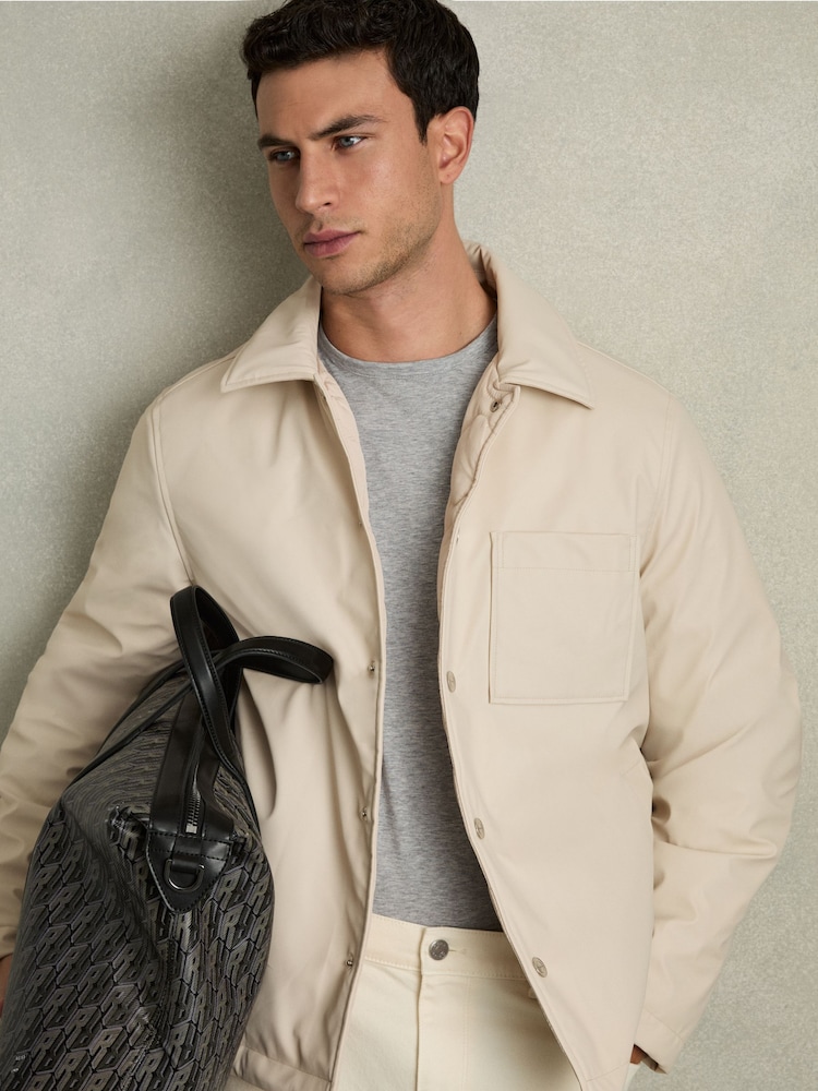 Reiss Stone Hyde Padded Technical Press-Stud Overshirt - Image 1 of 8
