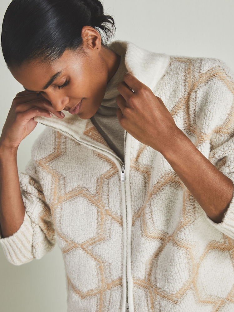 LES 100 CIEL Neutral/Cream Reiss | Les 100 Ciels Cashmere-Blend Bouclé Jacket - Image 1 of 6