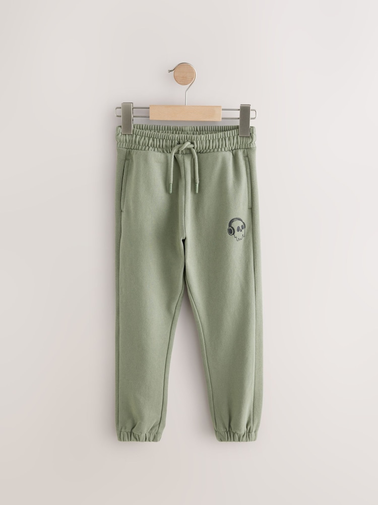 Khaki Skull 100% Cotton Slim Side Rib Joggers (3-16yrs) - Image 1 of 4