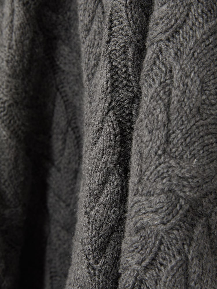 Reiss Mid Grey Melange Tamworth Cabled Zip-Neck Jumper with Cotton and Wool - Image 6 of 6
