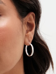 Simply Silver Silver Tone 925 Polished Textured Woven Hoop Earrings - Image 1 of 3
