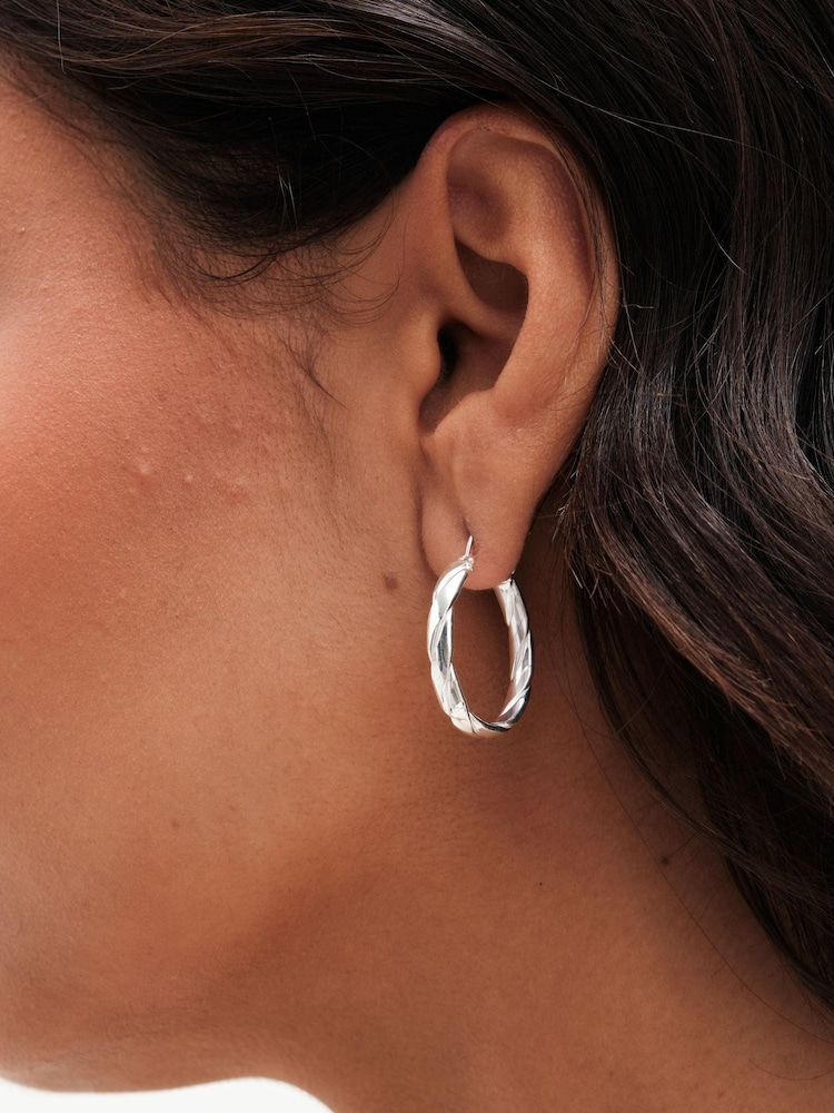 Simply Silver Silver Tone 925 Polished Textured Woven Hoop Earrings - Image 3 of 3