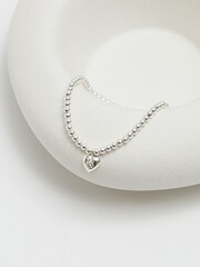 Simply Silver Silver Tone 925 Cubic Zirconia Heart Charm Stretch Bracelet - Image 1 of 3