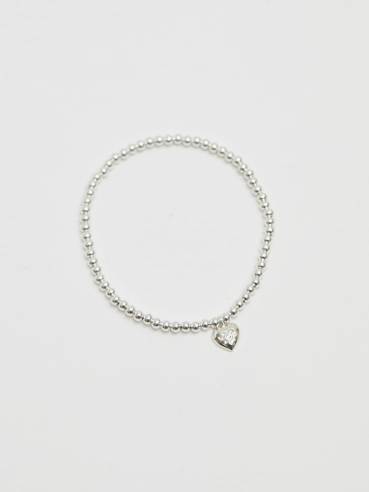 Simply Silver Silver Tone 925 Cubic Zirconia Heart Charm Stretch Bracelet - Image 2 of 3