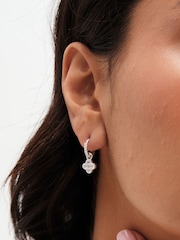 Simply Silver Silver Tone 925 Polished and Cubic Zirconia Pave Clover Charm Hoop Earrings - Image 3 of 3