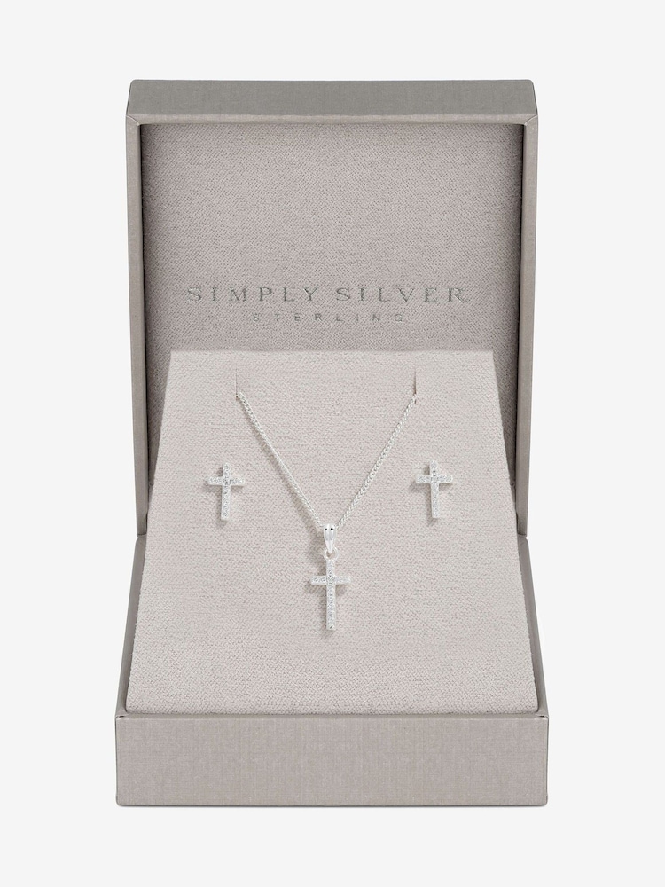 Simply Silver Silver Tone 925 Cubic Zirconia Cross Set With Gift Boxed - Image 3 of 4