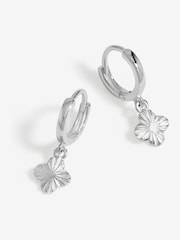 Simply Silver Silver Tone 925 Polished Diamond Cut Clover Charm Hoop Earrings - Image 1 of 3