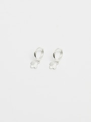 Simply Silver Silver Tone 925 Polished Diamond Cut Clover Charm Hoop Earrings - Image 2 of 3